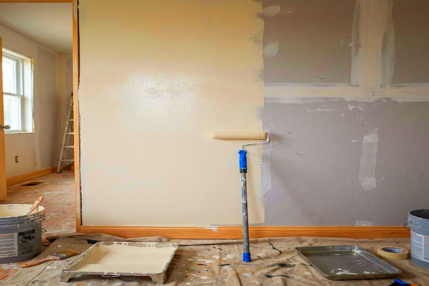 Dezelfde wand, egaal in de eindkleur gerold